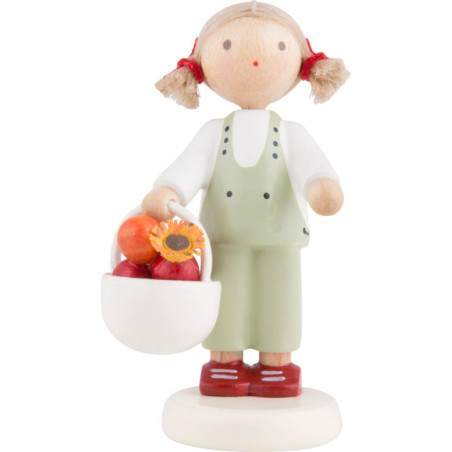 Flax Haired Children Girl with Apple Basket - 5 cm / 2 inch