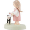 Flax Haired Children Little Girl with Black Cat - 5 cm / 2 inch