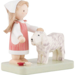 Flax Haired Children Little Girl with Big Dog - 5 cm / 2 inch