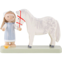 Flax Haired Children Little Girl with Horse - 5 cm / 2 inch