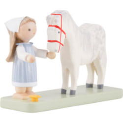 Flax Haired Children Little Girl with Horse - 5 cm / 2 inch