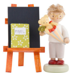Flachshaarkinder Junge mit Schultüte, Tafel und Fibel - 5 cm