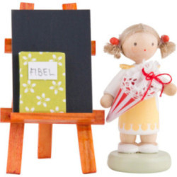 Flachshaarkinder Mädchen mit Schultüte, Tafel und Fibel - 5 cm