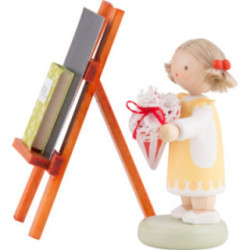 Flachshaarkinder Mädchen mit Schultüte, Tafel und Fibel - 5 cm