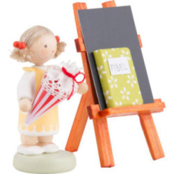 Flax Haired Children Girl with Candy Cone, Blackboard and Reader - 5 cm / 2 inch