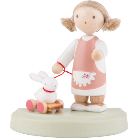 Flachshaarkinder Kleines Mädchen mit Häschen - 5 cm