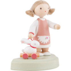 Flax Haired Children Little Girl with Bunny - 5 cm / 2 inch