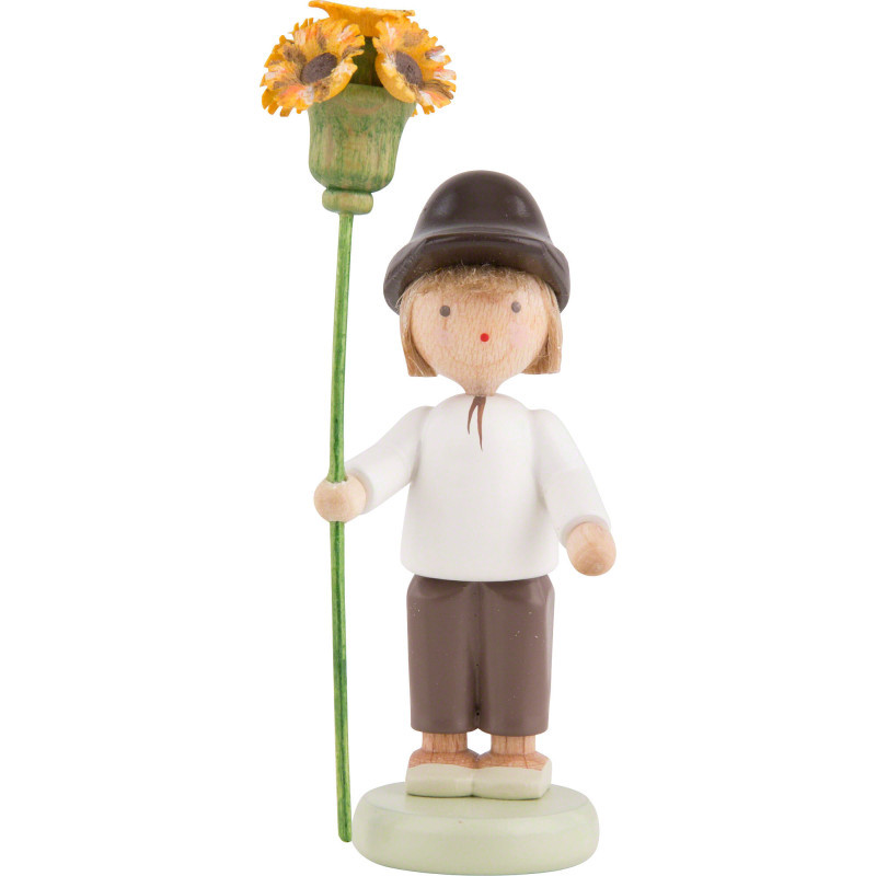 Flax Haired Children Boy with Flower Sceptre - 5 cm / 2 inch