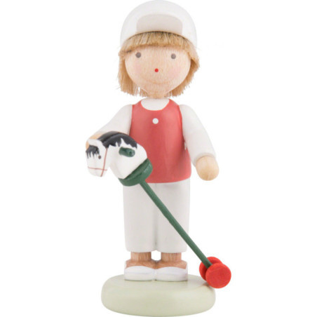 Flax Haired Children Boy with Hobby Horse - 5 cm / 2 inch