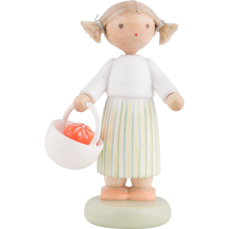 Flax Haired Children Girl with Easter Basket - 5 cm / 2 inch
