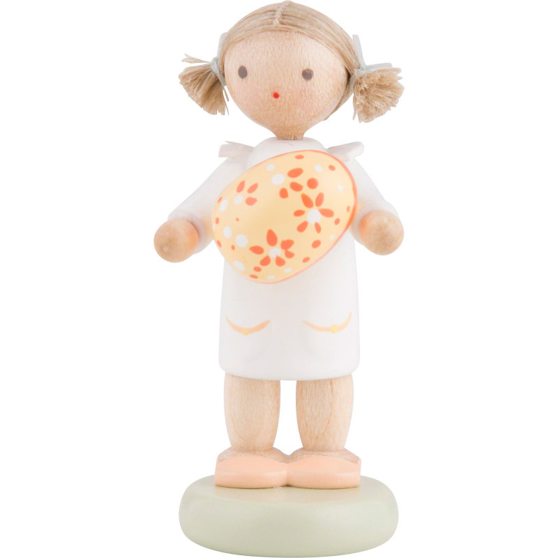 Flax Haired Children Girl with Easter Egg, Yellow - 5 cm / 2 inch