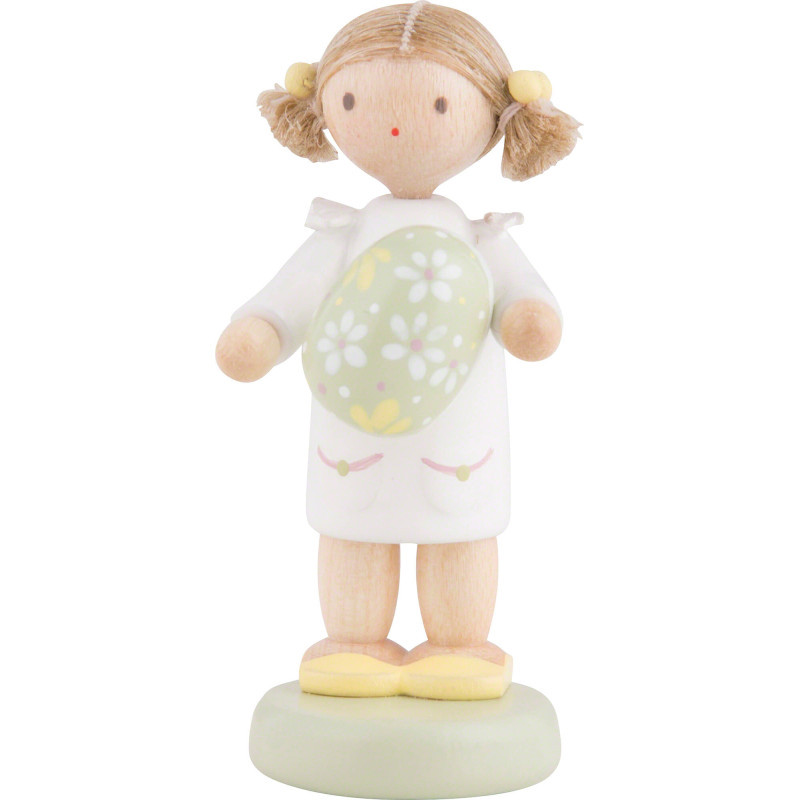 Flax Haired Children Girl with Easter Egg, Green - 5 cm / 2 inch