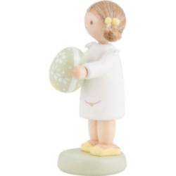 Flachshaarkinder Mädchen mit Osterei, grün - 5 cm