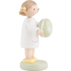 Flachshaarkinder Mädchen mit Osterei, grün - 5 cm