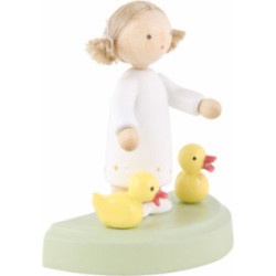 Flax Haired Children Girl with Two Ducklings - 5 cm / 2 inch