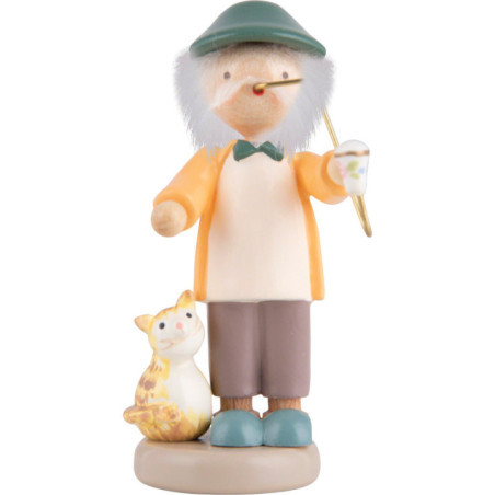 Flax Haired Children Grampa with Kitten - 5 cm / 2 inch