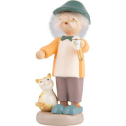 Flax Haired Children Grampa with Kitten - 5 cm / 2 inch