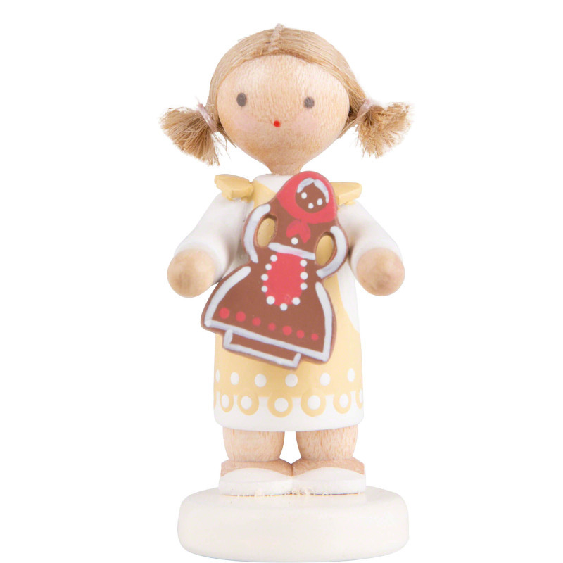 Flax Haired Children Girl with Gingerbread - 5 cm / 2 inch