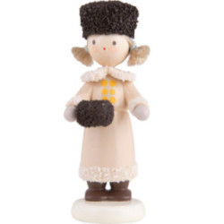 Flax Haired Children Girl with Fur Hat and Muff - 5 cm / 2 inch