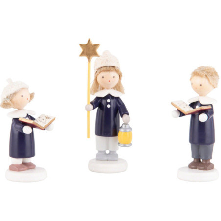 Flax Haired Children Carolers of Olbernhau with Star - 5 cm / 2 inch