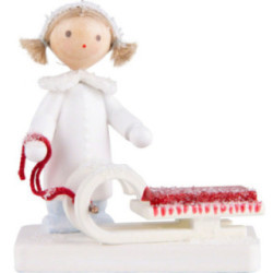 Flax Haired Children Girl with Sleigh - 5 cm / 2 inch