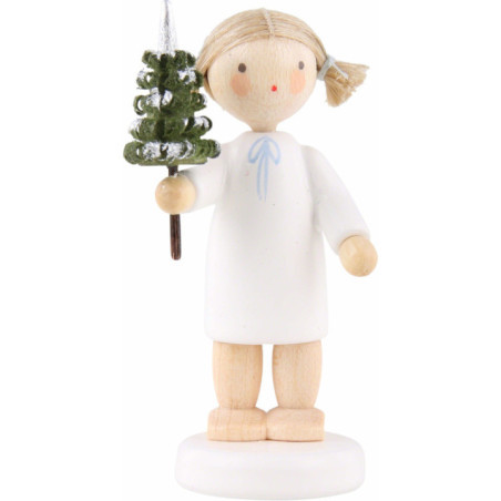 Flax Haired Angel with Little Tree - 5 cm / 2 inch