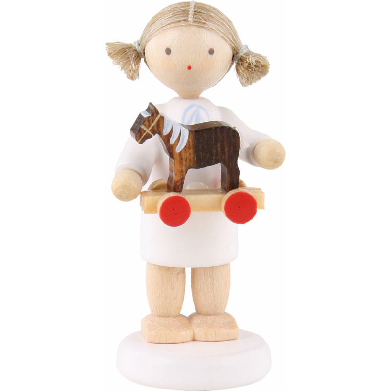 Flax Haired Angel with Little Horse - 5 cm / 2 inch