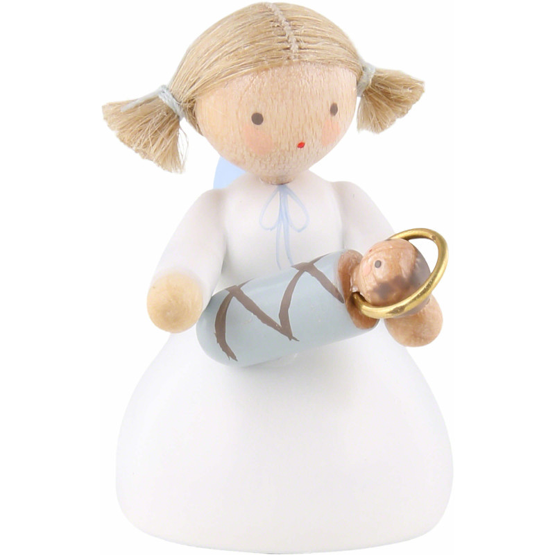 Flachshaarengel sitzend mit Jesuskind - 5 cm