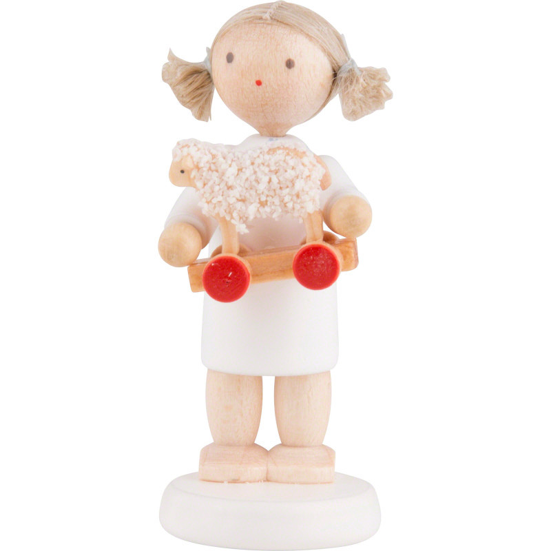 Flax Haired Angel with Little Lamb - 5 cm / 2 inch