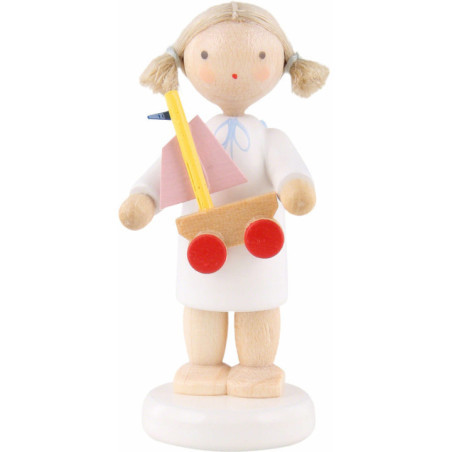 Flax Haired Angel with Little Ship - 5 cm / 2 inch