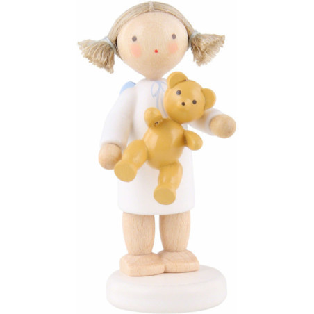 Flachshaarengel mit Teddybär - 5 cm
