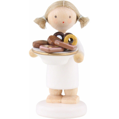 Flachshaarengel mit Weihnachtsgebäck - 5 cm