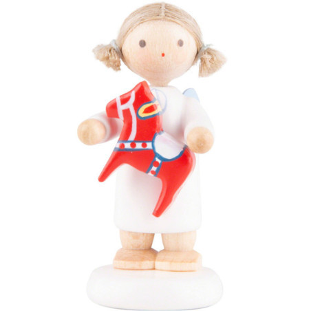 Flax Haired Angel with Swedish Little Horse - 5 cm / 2 inch