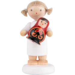 Flax Haired Angel with Russian Matryoshka - 5 cm / 2 inch