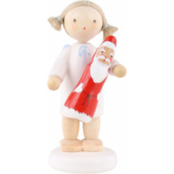 Flax Haired Angel with Chocolate Santa - 5 cm / 2 inch