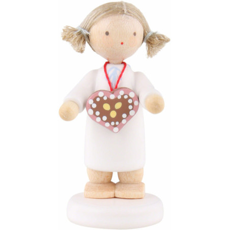 Flax Haired Angel with Ginger Bread Heart - 5 cm / 2 inch
