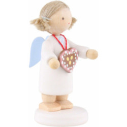 Flax Haired Angel with Ginger Bread Heart - 5 cm / 2 inch