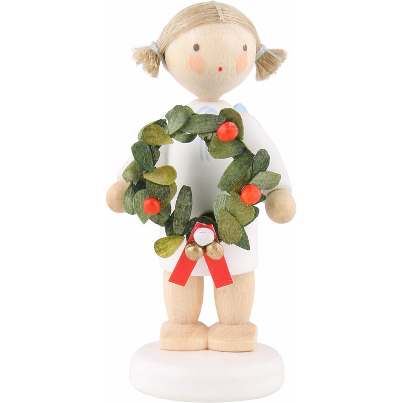 Flachshaarengel mit Weihnachtskranz - 5 cm