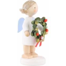 Flax Haired Angel with Christmas Wreath - 5 cm / 2 inch