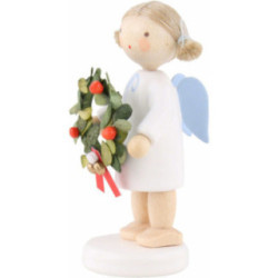 Flachshaarengel mit Weihnachtskranz - 5 cm