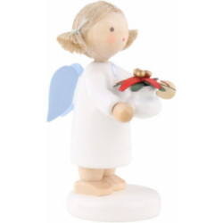 Flachshaarengel mit Weihnachtsstern - 5 cm