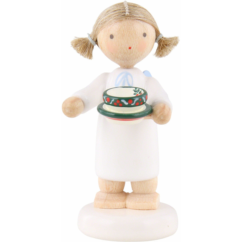 Flax Haired Angel with Tea Cup - 5 cm / 2 inch