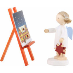 Flachshaarengel mit Adventsstern und -kalender - 5 cm