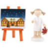 Flachshaarengel mit Adventsstern und -kalender - 5 cm