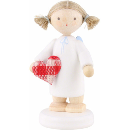 Flax Haired Angel with Fabric Heart "With All My Heart" - 5 cm / 2 inch