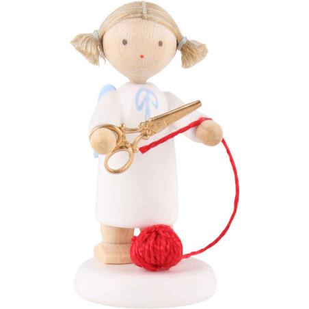 Flax Haired Angel with Scissors and Ball of Wool - 5 cm / 2 inch