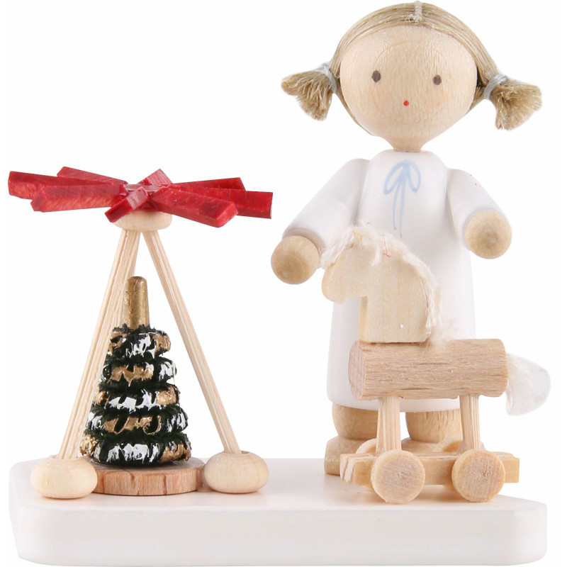 Flachshaarengel mit Pyramide und Thüringer Pferd - 5 cm