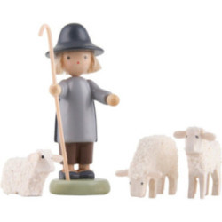Shepherd with Three Sheep- 5 cm / 2 inch