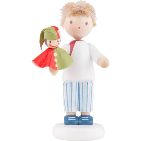 Flachshaarkinder Junge mit Kasperle rot/grün - 5 cm