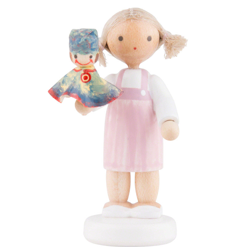 Flax Haired Children Girl with Punch, Colorful - 5 cm / 2 inch